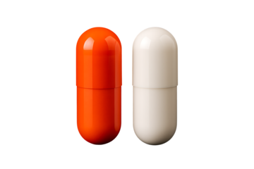 Red and white medical capsules isolated on black background showing pharmaceutical health medicine concept symbolizing treatment wellness and drug supplement design with reflective glossy surface