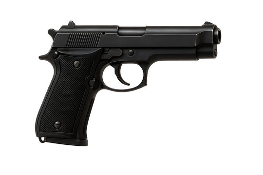 Black pistol handgun isolated on dark background modern firearm weapon concept representing security defense safety and tactical equipment with metallic structure and detailed texture design