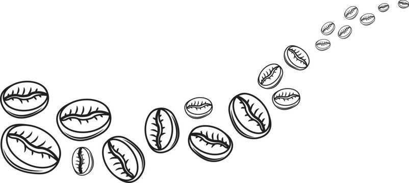 Coffee bean seamless background. Pattern with falling coffee beans. Food doodle sketch backdrop