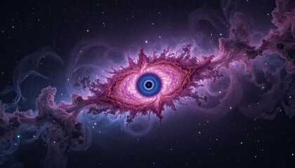 Vibrant cosmic nebula with swirling purple clouds in deep space
