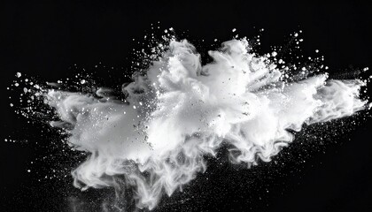 Dramatic, high-contrast black background with a burst of white powder in mid-air