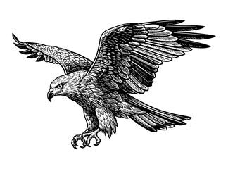 Eagle in flight with spread wings in line art