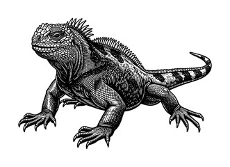 Obraz premium Iguana in vintage line art style