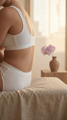 Body care routine in a wellness space with natural light and a focus on self care activities and body confidence