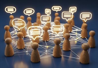 Wooden Peg Dolls Network Illustration Highlighting Human Connections and Community Links