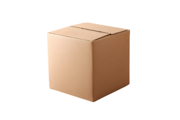 Brown cardboard box on a plain background used for packing and shipping items in various settings such as homes or warehouses
