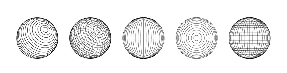 Globe grid spheres PNG. Virtual reality hologram spheres. 3D cyberpunk wireframe globe grid design isolated vector