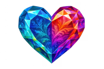 Faceted crystal heart shape with floral pattern