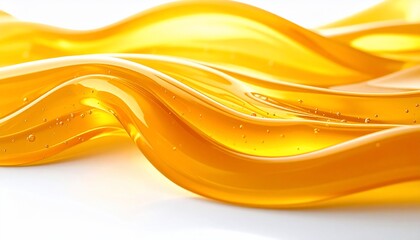 Abstract, flowing golden ribbon against a white background; glossy, translucent, and smooth