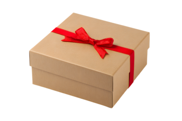 Gift box with red ribbon placed on a flat surface during the daytime