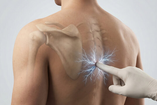 Pancreatitis Clinical Sign: Doctor Palpating Sensitive Boas' Point on Back with Nerve Spark Visualization