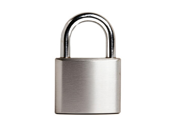 Metal padlock on a white background for securing items and doors in various locations