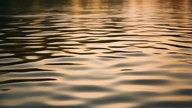 Close-up of gentle water ripples reflecting golden sunlight, creating a tranquil and abstract background ideal for serene creative projects
