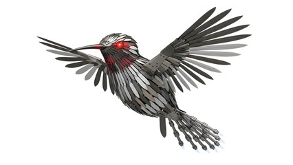 Obraz premium Hummingbird in flight with outstretched wings isolated on white background