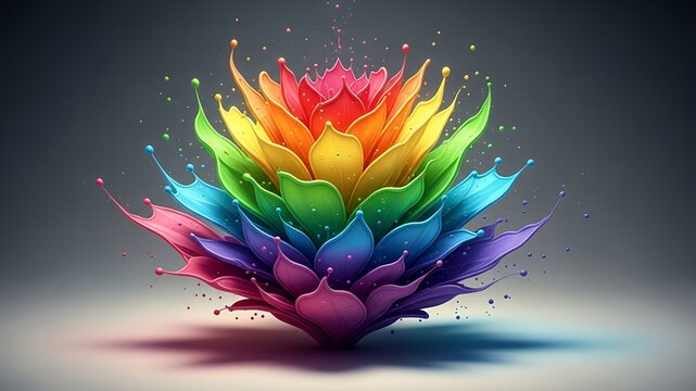 Displays a colorful rainbow flower with drips and sparkles suitable for vibrant and cheerful designs, invitations, cards, and social media. - Powered by Adobe