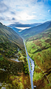 Mountains over Mach Loop from a drone, Minffordd, Tywyn, Wales, UK