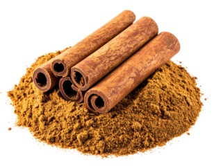 Cinnamon sticks and powder on black background