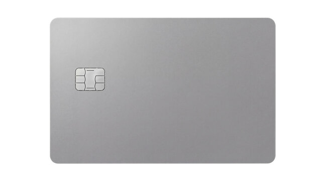 Blank grey credit card with chip on transparent background
