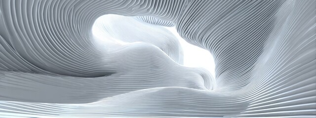 Smooth, abstract cave with ribbed, light gray structure