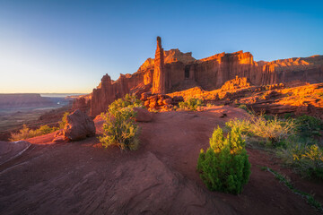 beautiful sunset at fisher towers in utah, usa