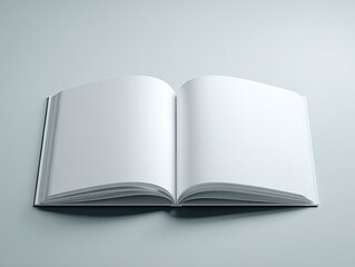 Opened book reveals blank, bright white pages against a minimalist background