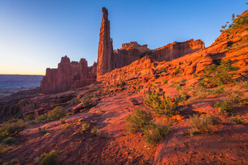 beautiful sunset at fisher towers in utah, usa
