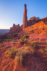beautiful sunset at fisher towers in utah, usa