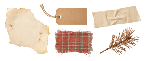 Scrapbook paper design elements featuring torn paper scraps and stationery for creative projects