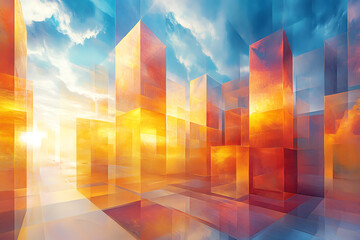 Modern Glass Towers in Sunset Light