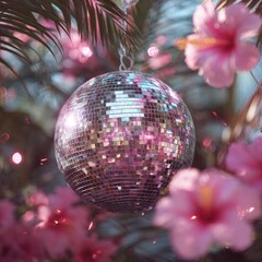 Pink disco ball amidst blossoms