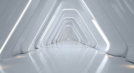 Obraz premium Futuristic corridor with white walls and light, converging towards a point