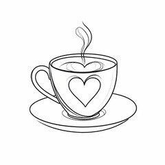 Continuous Line Art of Coffee Cup with Heart