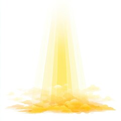Golden rays shoot upwards from golden clouds against a bright white background