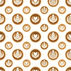 seamless pattern of coffee cups with latte art
