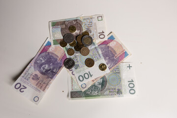 polish money on the white background