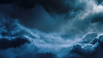 Ethereal clouds swirl, dark and light, in a dynamic, moody, atmospheric scene