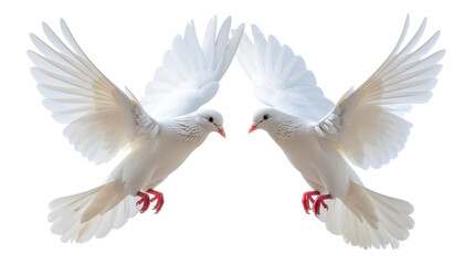 Two white doves mirroring each other, wings spread