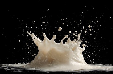 Milk crown splash, white on black background, dynamic