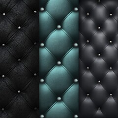 Fototapeta premium Three panels showing diamond-stitched, button-tufted leather in varied dark hues