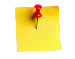 A single yellow sticky note, pinned with a red thumbtack, isolated against a dark backdrop