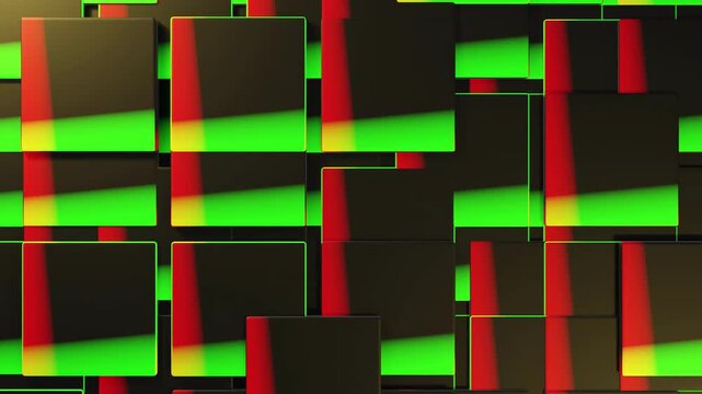 Abstract seamless looped geometric background. Transformation of colored rectangles and lines. Animated geometric pattern