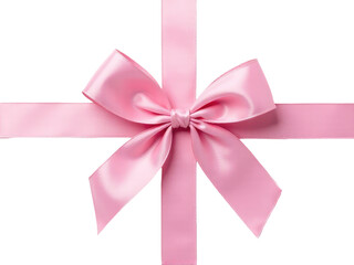 A pink ribbon with a bow tied around it on a white background, great for use in promotional materials or as a decorative element