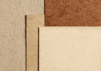 Varied textures & tones of craft papers stacked, detailed and earthy