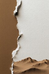 Torn paper reveals a stark contrast between brown and white sections, with uneven edges