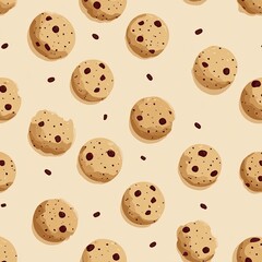 Obraz premium Cookie pattern chocolate chip treats on tan background