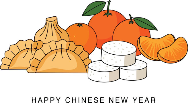 Chinese New Year food and fruits.