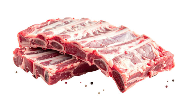 Raw short ribs stacked. Delicious meat, visible bones