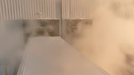 Smoke billowing from industrial building as visibility decreases. This imagery represents themes of manufacturing processes, operational challenges, or environmental effects.