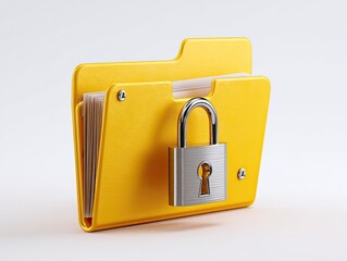 Yellow folder secured with a silver padlock, holding documents