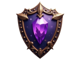 A decorative shield featuring a purple and gold design with a diamond at its center, suitable for use in historical or fantasy contexts